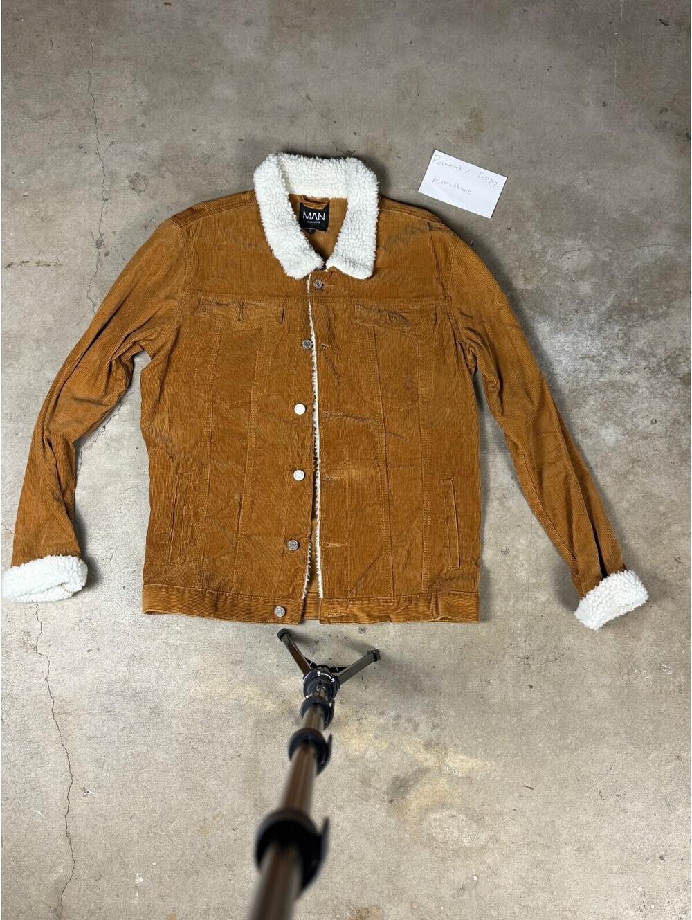 boohooMAN Men’s Brown Corduroy Sherpa Lined Trucker Jacket